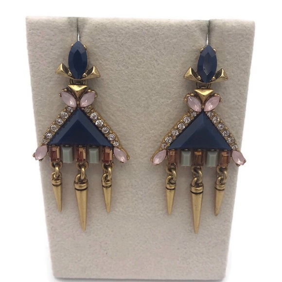 J. Crew Triangle Dangle Blue Pink Rhinestone Earrings